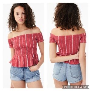 Aeropostale Smocked Peplum Off-the-Shoulder Top
